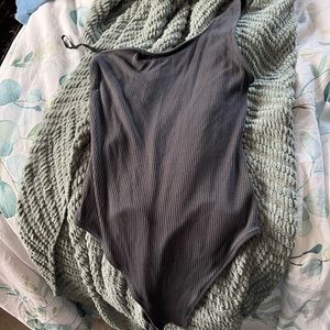 One shoulder gray bodysuit